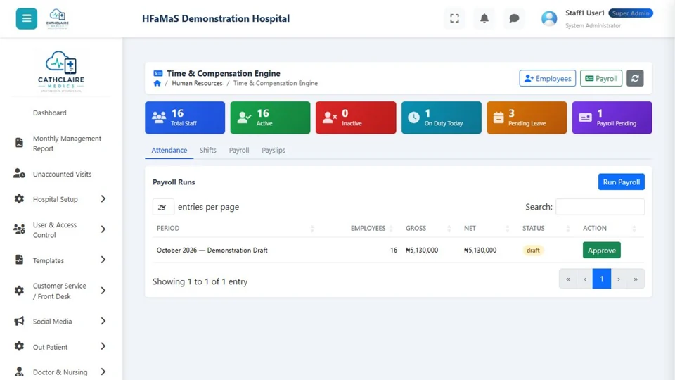 HFaMaS demonstration payroll page